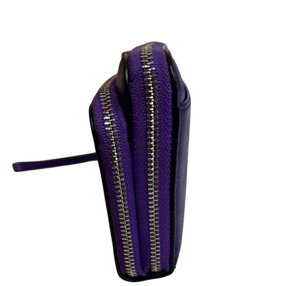 Coach Pebble Leather Deep Purple Double Accordion Zip Wallet w/ Wrist Strap - Picture 6 of 16